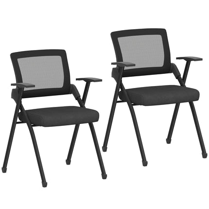 Folding Chairs Set of 2 with Mesh Backrest and Steel Frame, Padded Seat, Black