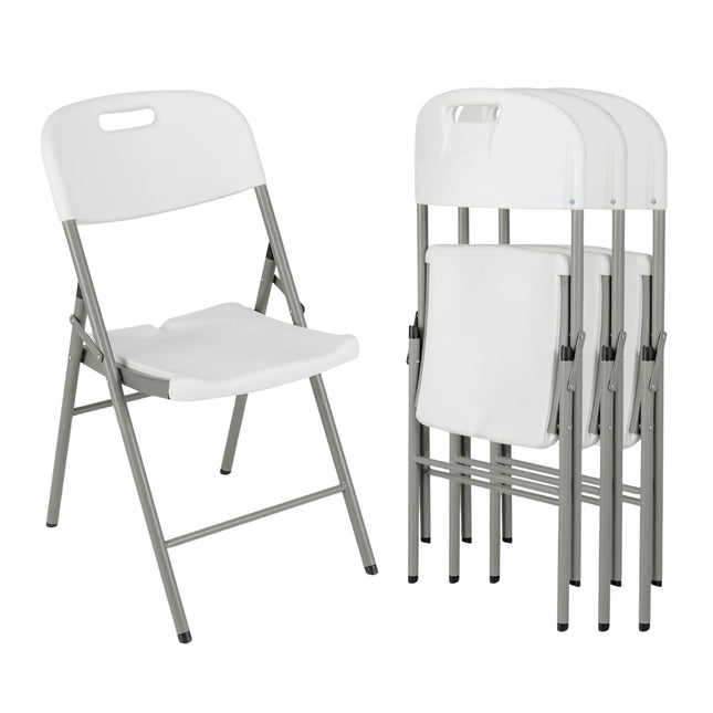 Set de 4 scaune pliabile, cadru metalic, alb, portabile