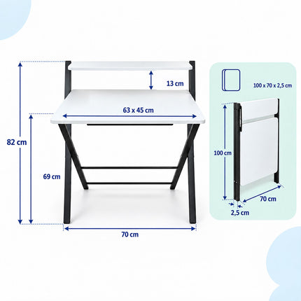 Folding Computer Desk with Monitor Riser and 2 Levels, 20 kg Load, Black Frame