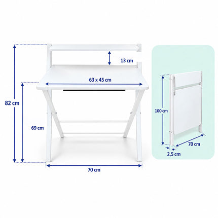 Folding Computer Desk with Monitor Riser and 2 Levels, 20 kg Load, White