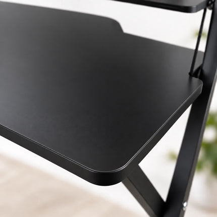 Folding Computer Desk with Monitor Shelf and X-Shaped Frame, Black
