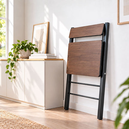 Folding Computer Desk with Monitor Stand, 2 Tiers, Brown Wood Look, Black Frame