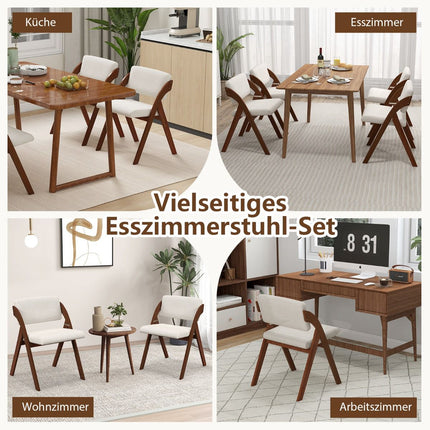 Set de 2 scaune de dining pliabile, picioare din lemn de cauciuc, maro