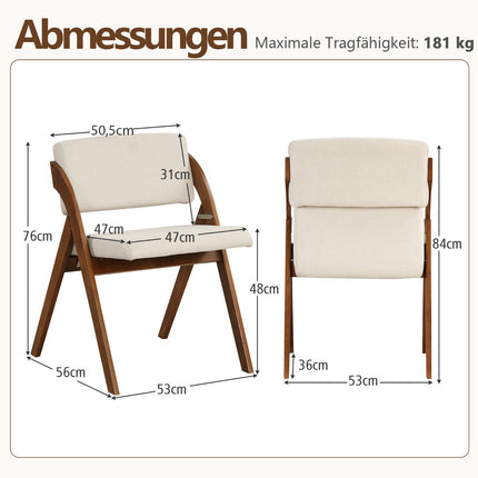 Set de 2 scaune de dining pliabile, picioare din lemn de cauciuc, maro