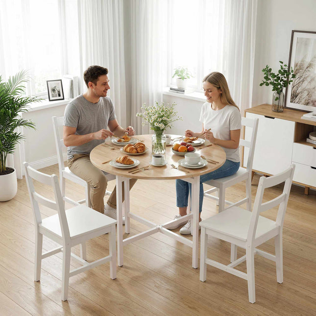 Masă de sufragerie pliabilă, rotundă, 80 cm, pentru 2-4 persoane, finisaj din lemn
