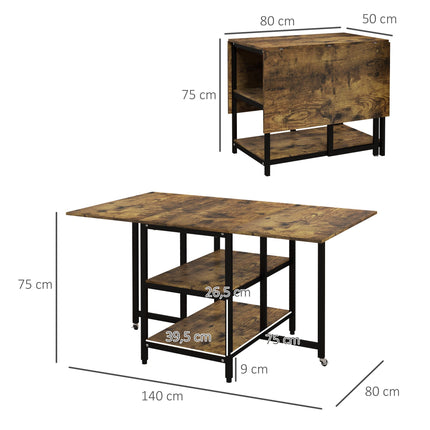 Masă pliabilă, design industrial, 140x80x75 cm, maro/negru