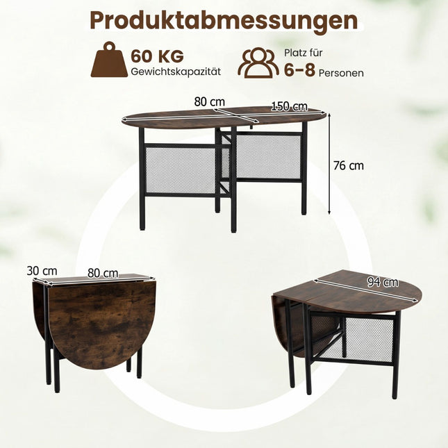 Masă pliabilă pentru 6-8 persoane, design oval care economisește spațiu