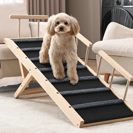Folding Dog Ramp, Wood, Non-Slip, 120 cm, Adjustable 35–70 cm