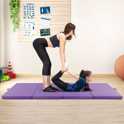 Saltea de exerciții pliabilă, piele PU cu 4 panouri, mânere, violet