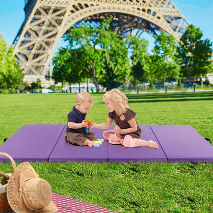 Saltea de exerciții pliabilă, piele PU cu 4 panouri, mânere, violet