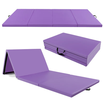 Saltea de exerciții pliabilă, piele PU cu 4 panouri, mânere, violet