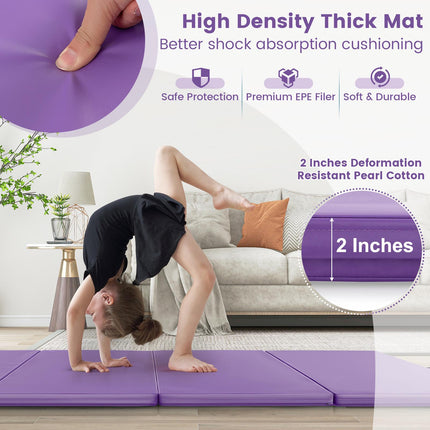 Saltea de exerciții pliabilă, piele PU cu 4 panouri, mânere, violet