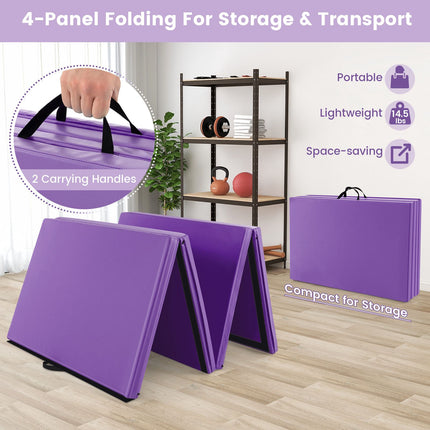 Saltea de exerciții pliabilă, piele PU cu 4 panouri, mânere, violet