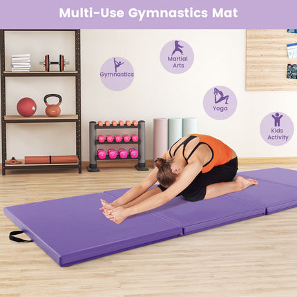 Saltea de exerciții pliabilă, piele PU cu 4 panouri, mânere, violet
