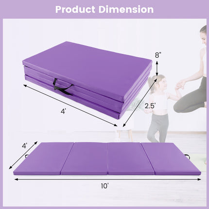 Saltea de exerciții pliabilă, piele PU cu 4 panouri, mânere, violet