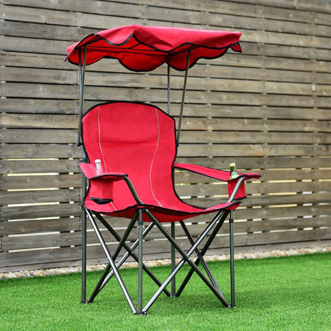 Folding Fishing Chair with Cup Holder for Patio Beach Camping 96.5 x 67.5 x 130 cm Red