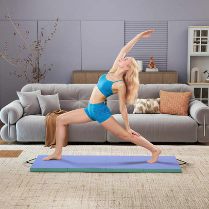 Folding Fitness Mat with Handle, 180x60x5 cm, Green/Purple