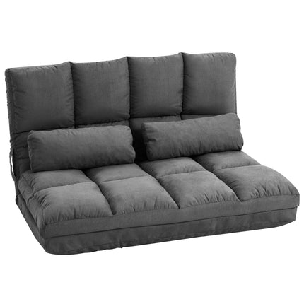 Folding Floor Chair with 14-Position Backrest, 2 Cushions, Dark Grey