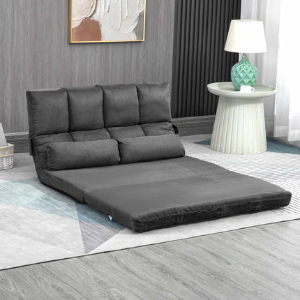 Folding Floor Chair with 14-Position Backrest, 2 Cushions, Dark Grey