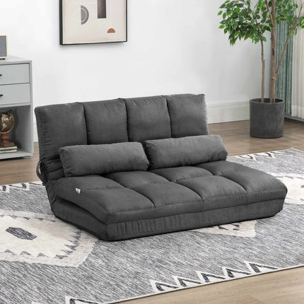 Folding Floor Chair with 14-Position Backrest, 2 Cushions, Dark Grey