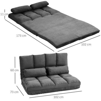 Folding Floor Chair with 14-Position Backrest, 2 Cushions, Dark Grey