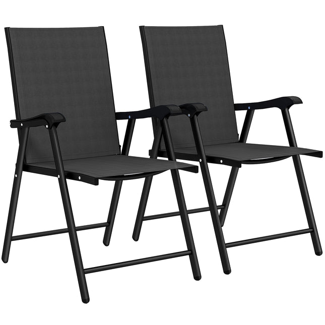 Set de 2 scaune de grădină pliabile, oțel și textilină, negru