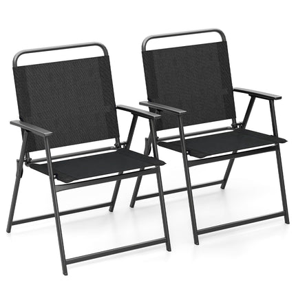 Set de 2 scaune de grădină pliabile cu cotiere, negre