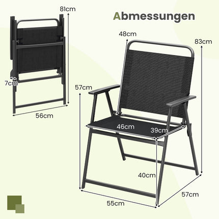 Set de 2 scaune de grădină pliabile cu cotiere, negre
