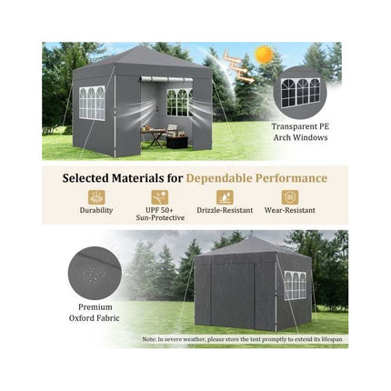 Folding Gazebo 3 x 3 m with Removable Side Panels, Metal Frame, Grey, 3 Heights