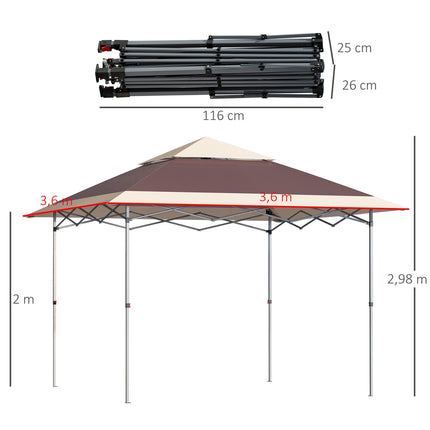Pop-Up Gazebo tent, 3.6x3.6m, dark brown & khaki