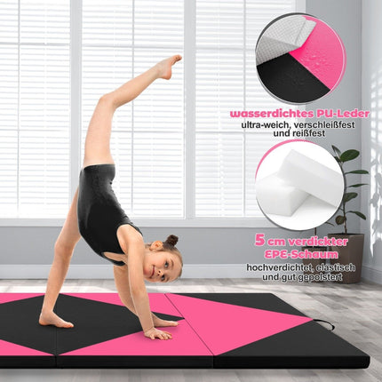 Covoraș de gimnastică pliabil, 240x120x5 cm, Negru/Roz