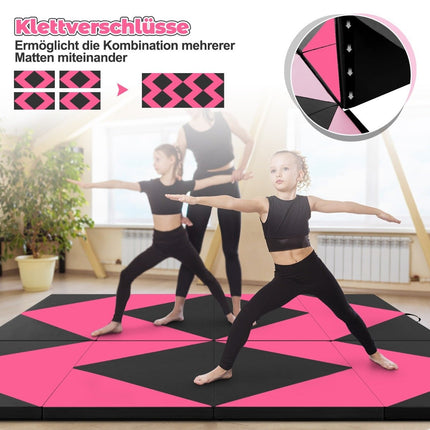Covoraș de gimnastică pliabil, 240x120x5 cm, Negru/Roz