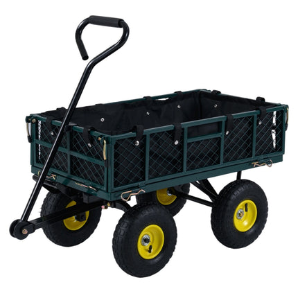 Cărucior de grădină pliabil, metalic, rezistent, capacitate 408 kg, verde