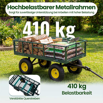 Cărucior de grădină pliabil, metalic, rezistent, capacitate 408 kg, verde