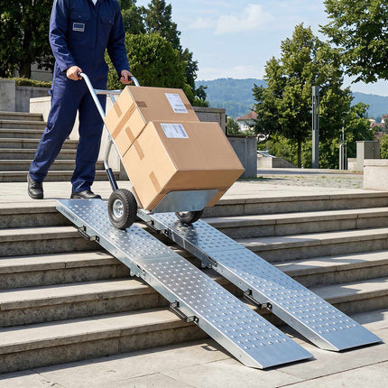 Rampe de încărcare pliabile, capacitate 400 kg, pachet de 2, argintii