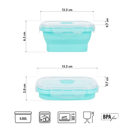 Cutie de prânz pliabilă, mentă, 355 ml, recipient compact