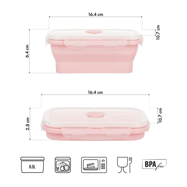 Folding Lunch Box, Pink, 500ml Capacity