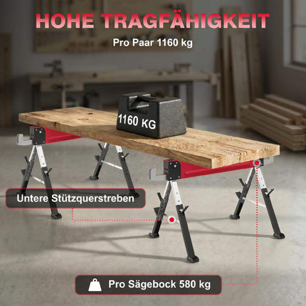 Set de capre metalice pliabile, capacitate 1160 kg, înălțime reglabilă