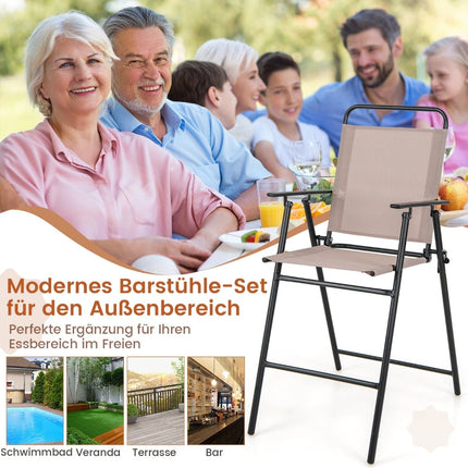Set de 2 scaune de bar pliabile pentru exterior cu suport pentru picioare, bej