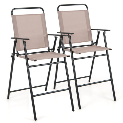Set de 2 scaune de bar pliabile pentru exterior cu suport pentru picioare, bej