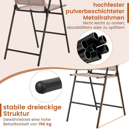 Set de 2 scaune de bar pliabile pentru exterior cu suport pentru picioare, bej