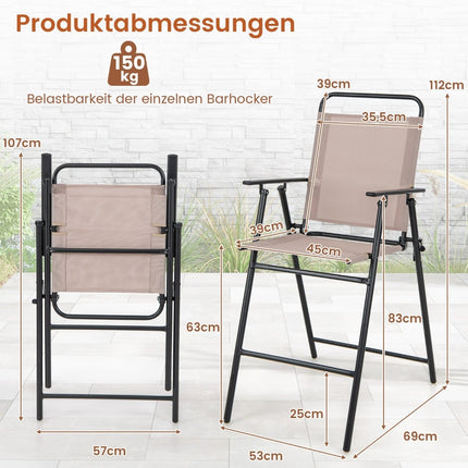 Set de 2 scaune de bar pliabile pentru exterior cu suport pentru picioare, bej