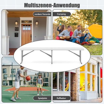 Bancă pliabilă pentru exterior, 182 cm, albă, portabilă și durabilă