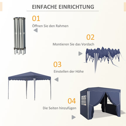 Blue folding pavilion 3x3m, UV protection, side walls