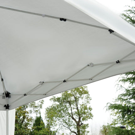 White folding pavilion tent in steel with carrying bag, 2.4x2.4M