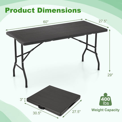 Masă de picnic pliabilă, model HDPE cu aspect de lemn, 152x70cm