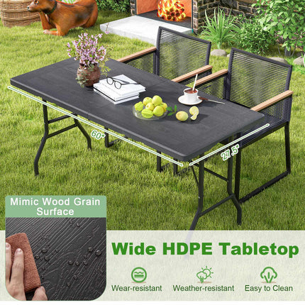 Masă de picnic pliabilă, model HDPE cu aspect de lemn, 152x70cm