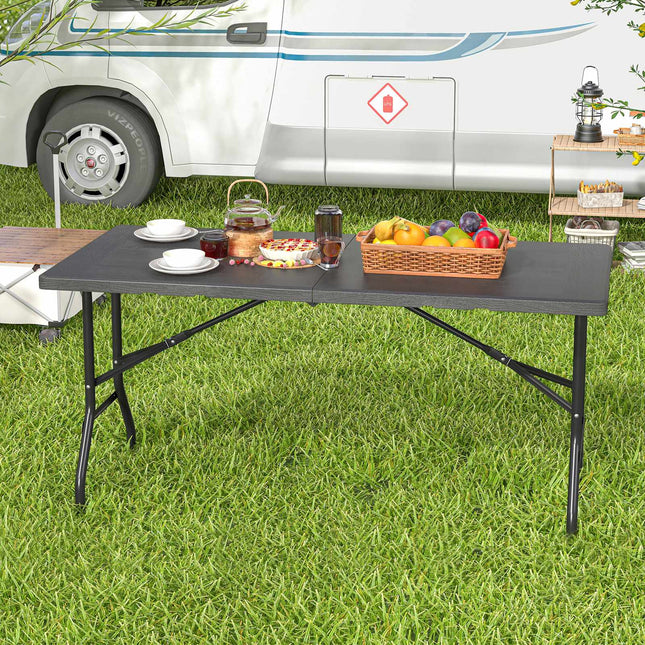 Masă de picnic pliabilă, model HDPE cu aspect de lemn, 152x70cm