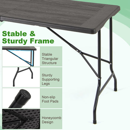 Masă de picnic pliabilă, model HDPE cu aspect de lemn, 152x70cm