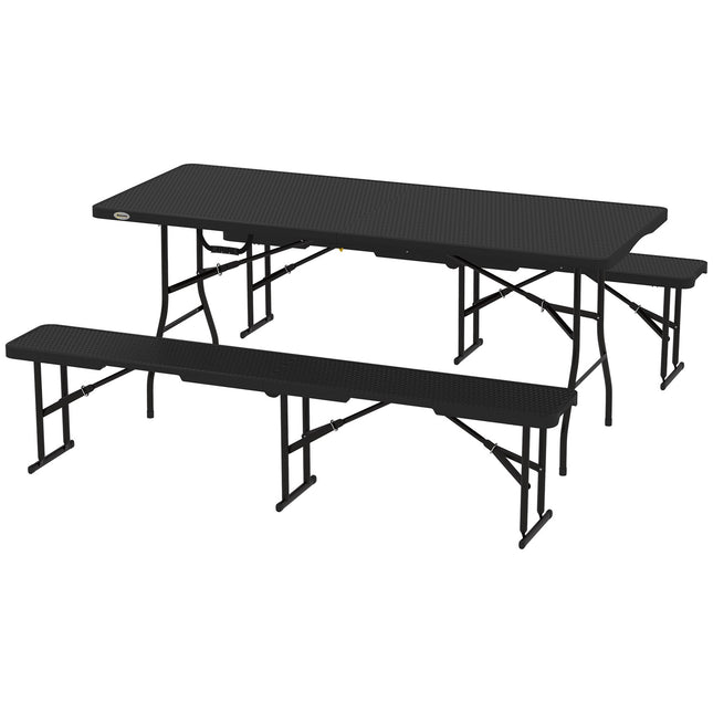 Set de masă pliabilă pentru picnic, 3 piese, negru, HDPE și metal
